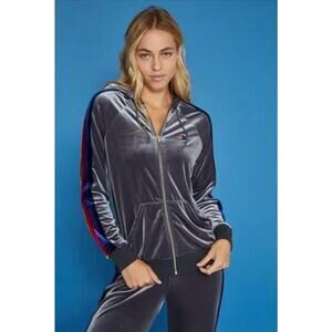 Aviator Nation Classic Velvet Set Zip Jacket and Sweatpants Grey Size S